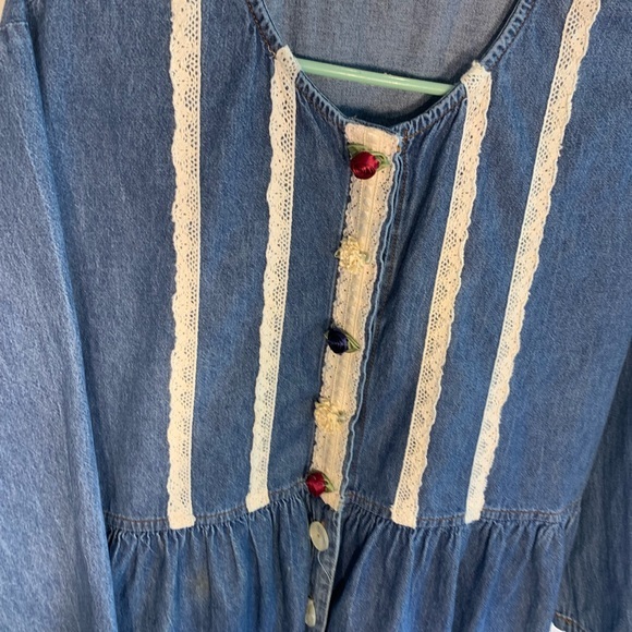 Women’s Vintage Chorus Blues Size 14 Blue Jean Denim Lace Dress With Pockets - Picture 5 of 12